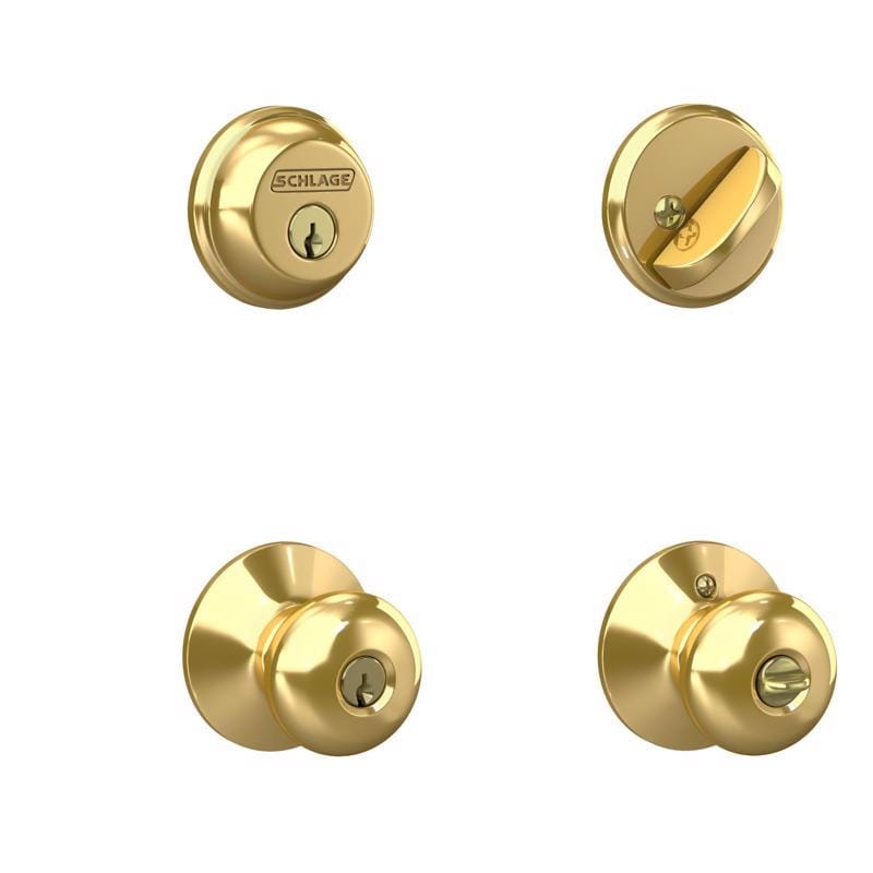 Schlage FB50VPLY505605 Plymouth Bright Brass Deadbolt and Entry Door Knob 1-3/4 in.