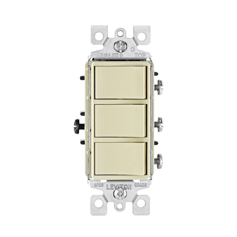 Leviton 01755-0IS Decora 15 amps Single Pole Rocker Triple Combination Switch Ivory 1 pk