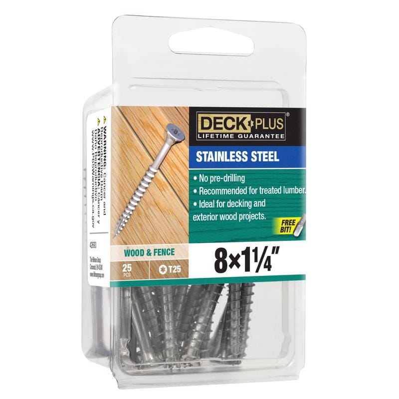 Hillman 42686 Deck Plus No. 8 Ga. X 1-1/4 in. L Stainless Steel Star Flat Head Deck Screws 25 pk