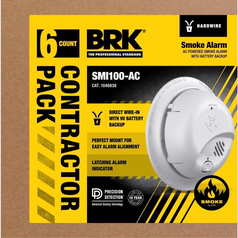 BRK 1046838 Hard-Wired w/Battery Back-up Ionization Smoke Detector 6 pk