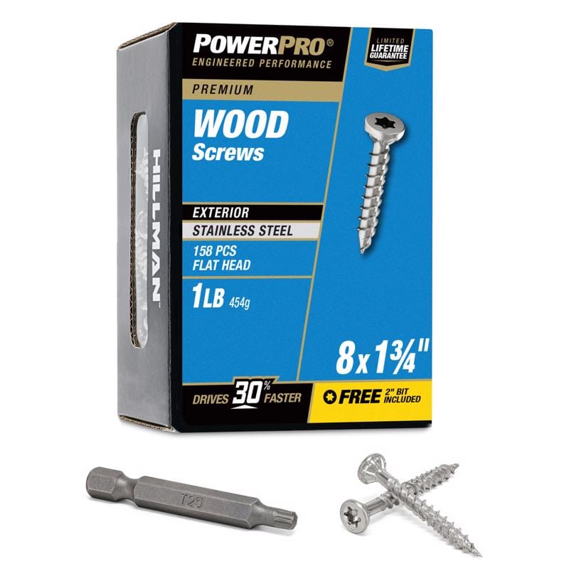 Hillman 48620V4 Power Pro No. 8 Ga. X 1-3/4 in. L Stainless Steel Star Flat Head Exterior Deck Screws 1 lb 1