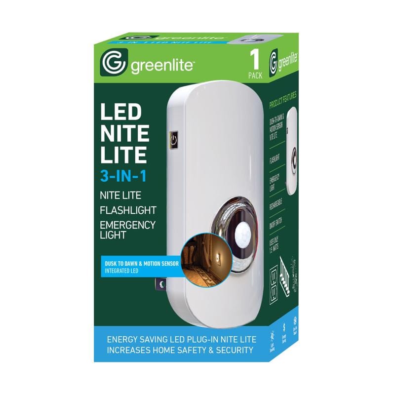 Greenlite 3IN1NIGHTLIGHT Automatic/Manual Plug-in 3-in-1 LED Night Light w/Sensor