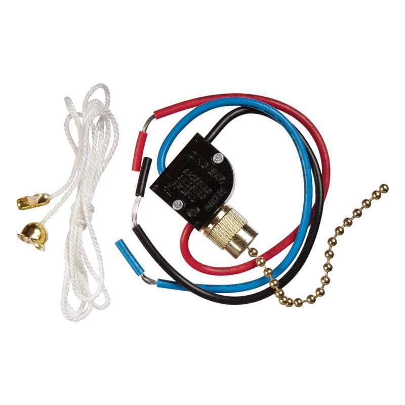 Jandorf 61200 6 amps Single Pole or 3-way Pull Chain Appliance Switch Brass 1 pk