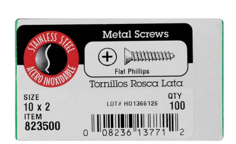 Hillman 0823500 No. 10 Ga. X 2 in. L Phillips Flat Head Sheet Metal Screws 100 pk