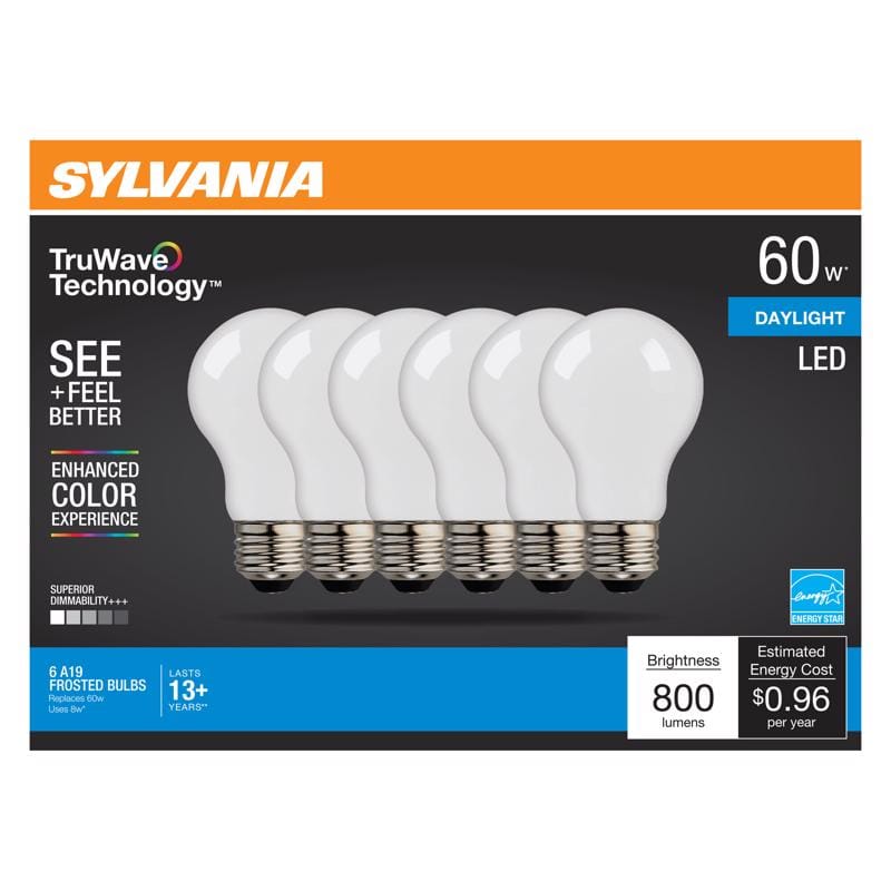 Sylvania 49824 Truwave A19 E26 (Medium) LED Bulb Daylight 60 Watt Equivalence 6 pk