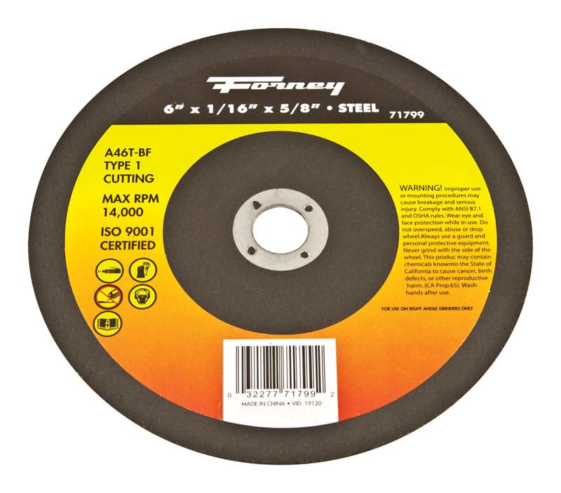 Forney 71799 6 in. D X 5/8 in. X 1/16 in. thick Aluminum Oxide Metal Cut-Off Wheel 1 pc