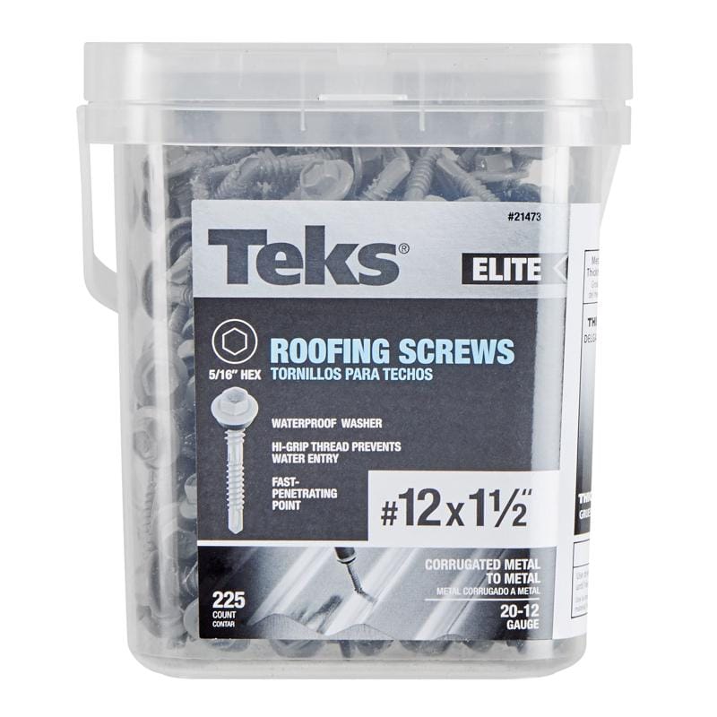 Teks 21473 Elite No. 12 X 1-1/2 in. L Hex Drive Hex Washer Head Self Tapping Roofing Screws