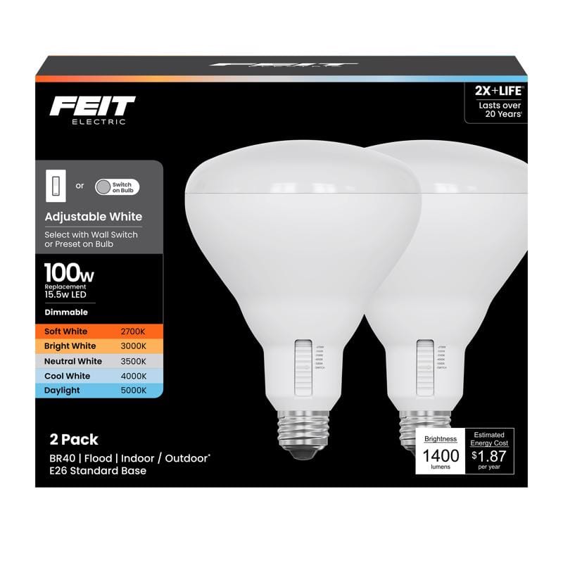 Feit BR40100DM/6WY/2 BR40 E26 (Medium) LED Bulb Adjustable White 100 Watt Equivalence 2 pk
