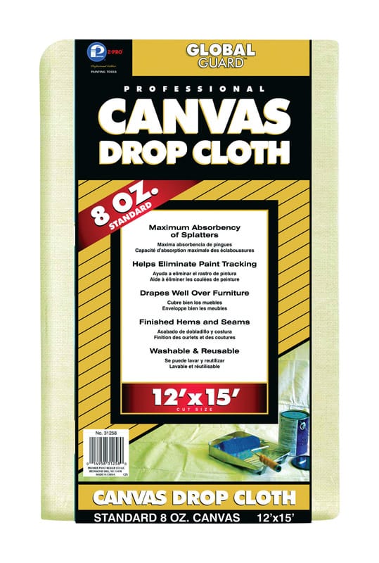 Premier 31258 GlobalGuard 12 ft. W X 15 ft. L 8 oz Professional Grade Canvas Drop Cloth 1 pk