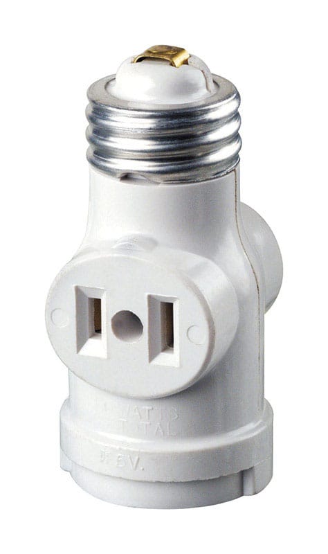 Leviton 1403-W Plastic Keyless Lampholder w/Outlet 1 pk