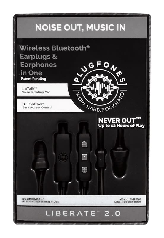 Plugfones PL-BB Liberate 2.0 29 dB Nylon/Silicone/Soft Foam Bluetooth Earplugs/Earphones w/Mic Black 1 pai