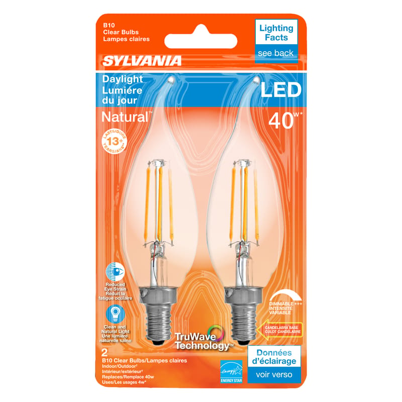 Sylvania 40791 Natural B10 E12 (Candelabra) LED Bulb Daylight 40 Watt Equivalence 2 pk