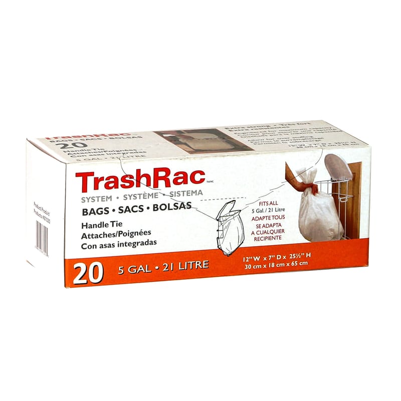 Trashrac 87020 5 gal Trash Bags Handle Tie 20 pk