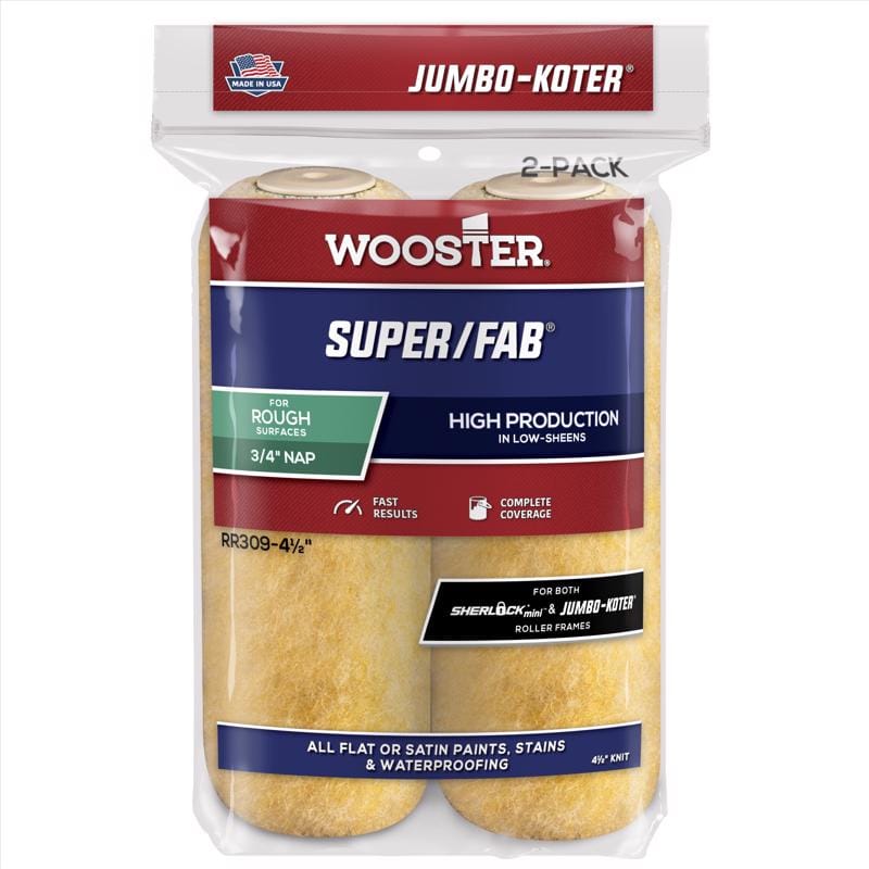 Wooster RR309-4 1/2 Super/Fab Knit 4-1/2 in. W X 3/4 in. Jumbo Mini Paint Roller Cover 2 pk
