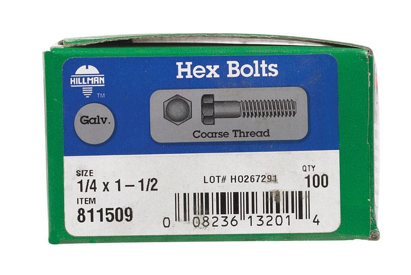 Hillman 811509 1/4 in. D X 1-1/2 in. L Hot Dipped Galvanized Steel Hex Bolt 100 pk