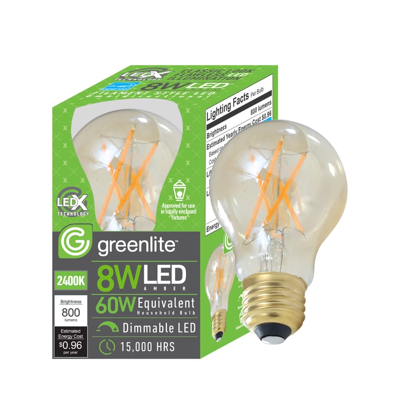 Greenlite 48856 A19 E26 (Medium) LED Bulb Amber 60 Watt Equivalence 1 pk
