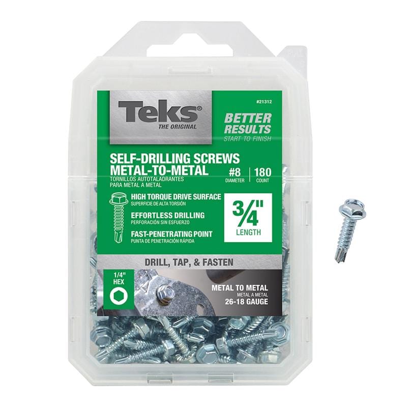 Teks 21312 No. 8 in. X 3/4 in. L Hex Hex Washer Head Sheet Metal Screws 180 pk