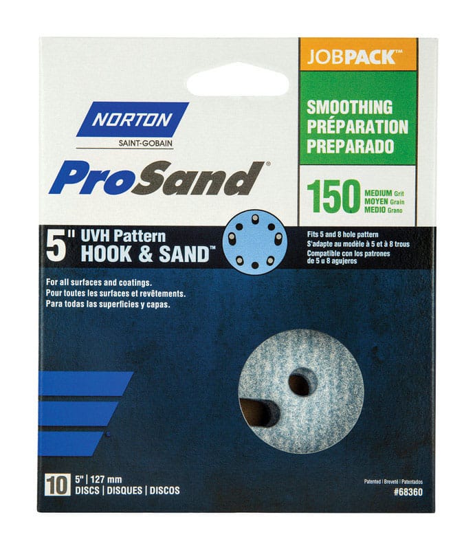 Norton 07660768360 ProSand 5 in. Ceramic Alumina Hook and Loop A975 Sanding Disc 150 Grit Fine 10 pk