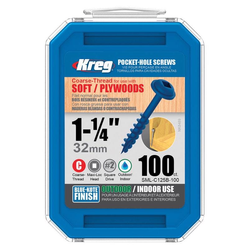 Kreg SML-C125B-100 No. 8 X 1-1/4 in. L Square Blue-Kote Coarse Pocket-Hole Screw 100 pk