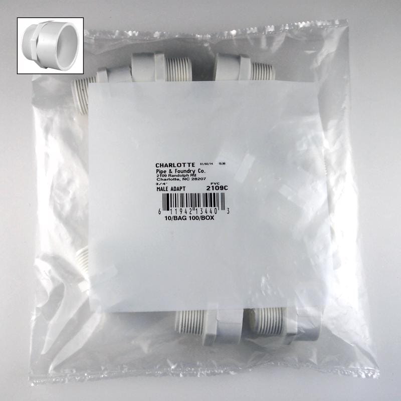 Charlotte Pipe PVC02109C0800 Schedule 40 3/4 in. Slip X 3/4 in. D MPT PVC Pipe Adapter 10 pk