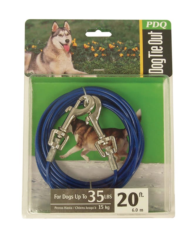 PDQ Q232000099 Blue / Silver Vinyl Coated Cable Dog Tie Out Medium