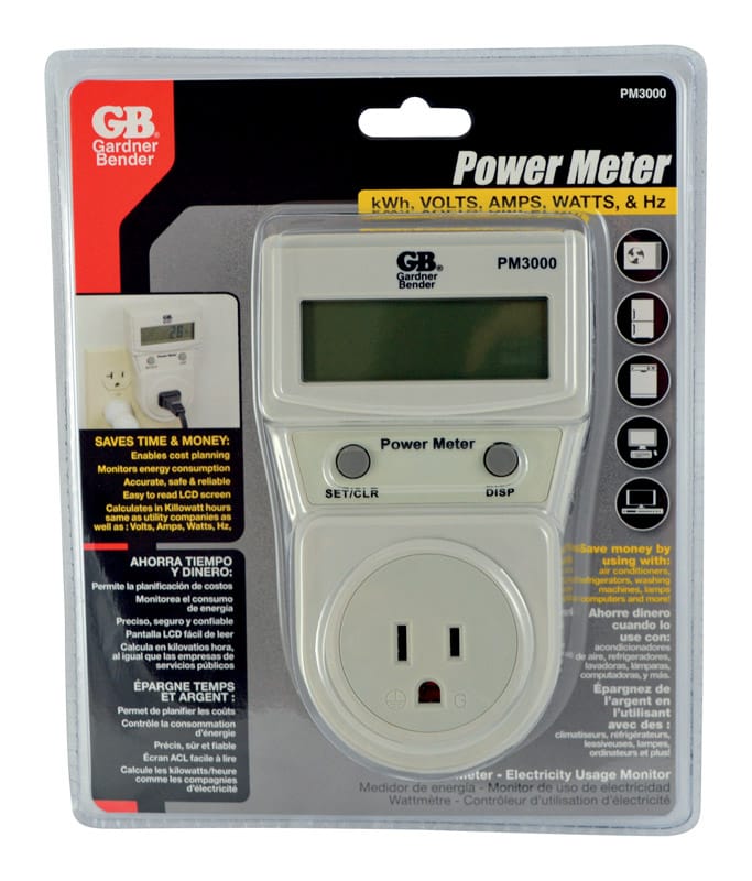 Gardner Bender PM3000 Power Meter Calculates kW-h, volts, amps, watts and HZ Energy Consumption Monitor