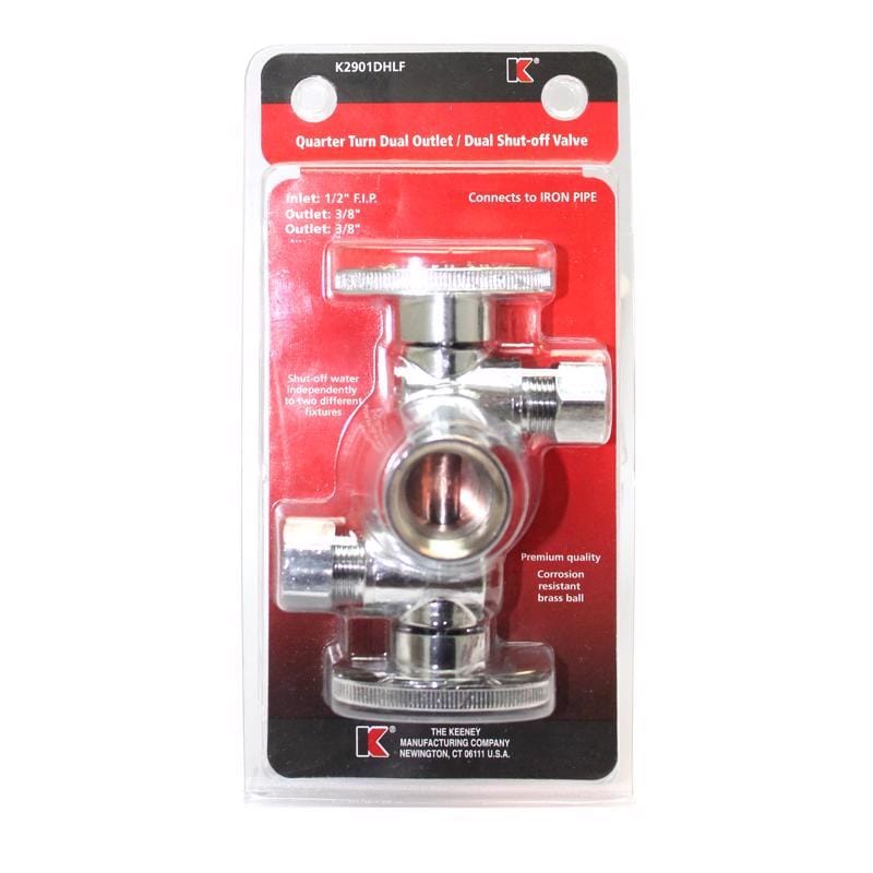 Keeney K2901DHLF 1/2 in. FIP in. X 3/8 in. Compression Brass Dual Shut-Off Valve