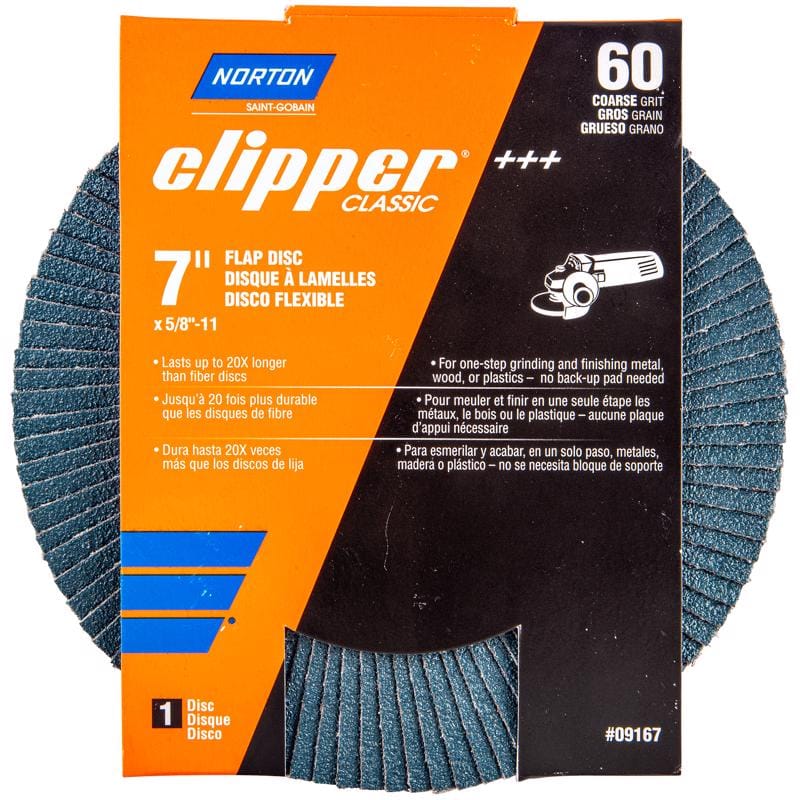 Norton 70184609167 Clipper 7 in. D X 5/8-11 in. Zirconia Alumina/X-Wt Cotton Flap Disc 60 Grit 1 pk