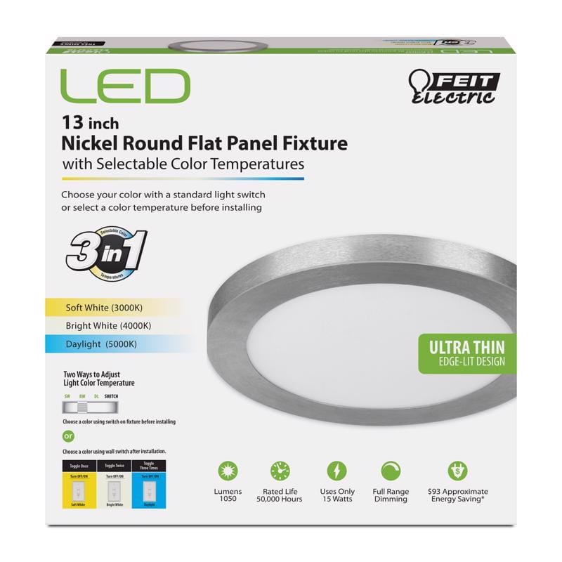 Feit FP13/4WY/NK EDGELIT 1.1 in. H X 13.1 in. W X 13.1 in. L Nickel White LED Flat Panel Light Fixture