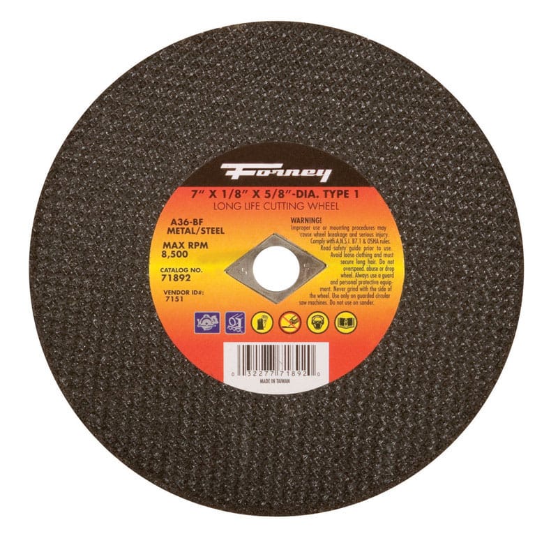 Forney 71892 7 in. D X 5/8 in. X 1/8 in. thick Aluminum Oxide Metal Cut-Off Wheel 1 pc