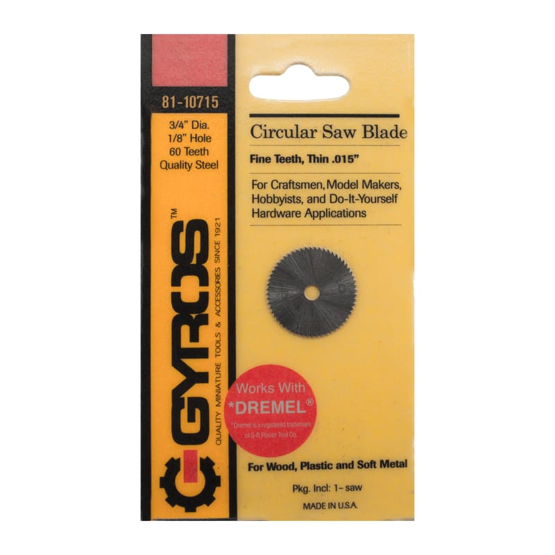 Gyros Tools 81-10715 3/4 in. D X 1/8 in. Fine Steel Circular Saw Blade 60 teeth 1 pk