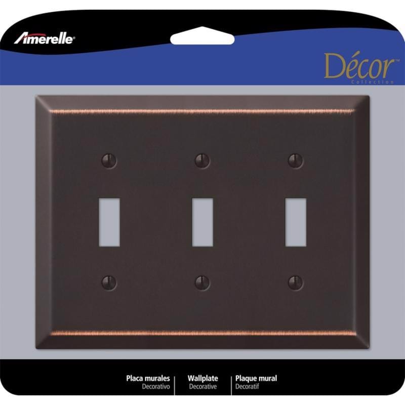 Amerelle 163TTTDB Century Antique Bronze 3 gang Stamped Steel Toggle Wall Plate 1 pk