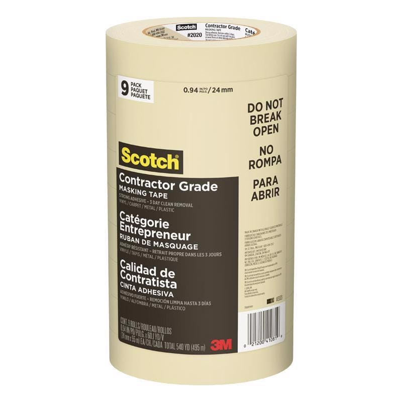 Scotch 2020-24AP9 0.94 in. W X 60.1 yd L Tan High Strength Masking Tape 9 pk
