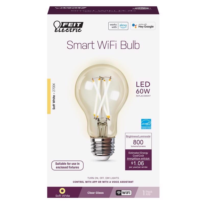 Feit A1960CL927CAFAG Smart Home A19 E26 (Medium) Smart-Enabled LED Bulb Soft White 60 Watt Equivalence 1 pk