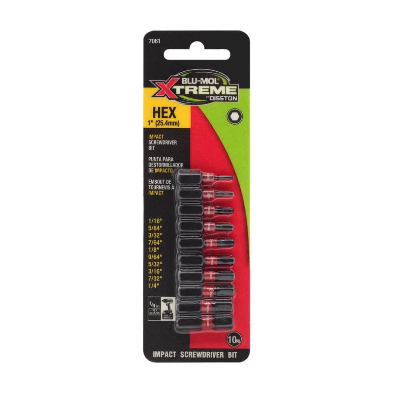 Blu-Mol Xtreme E0217061 Assorted 1 in. Impact Driver Bit Set S2 Tool Steel 10 pc