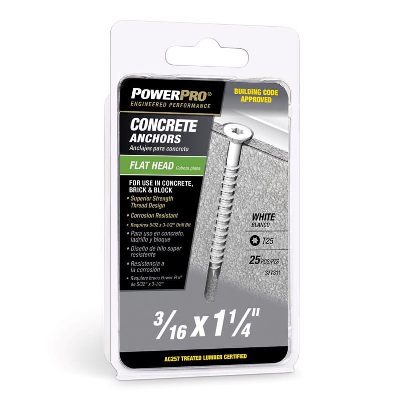 Hillman 377311 3/16 in. D X 1-1/4 in. L Carbon Steel Flat Head Concrete Screw Anchor 25 pc