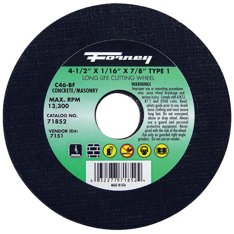 Forney 71852 4-1/2 in. D X 7/8 in. X 1/16 in. thick Silicon Carbide Masonry Cutting Wheel 1 pc