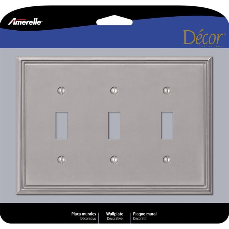 Amerelle 77TTTBN Metro Brushed Nickel 3 gang Die-Cast Metal Toggle Wall Plate 1 pk