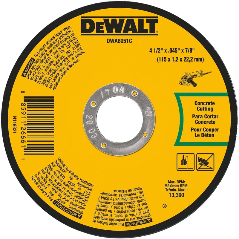 Dewalt DWA8051C 4-1/2 in. D X 7/8 in. X 0.045 in. thick Aluminum Oxide Masonry Cutting Wheel 1 pk