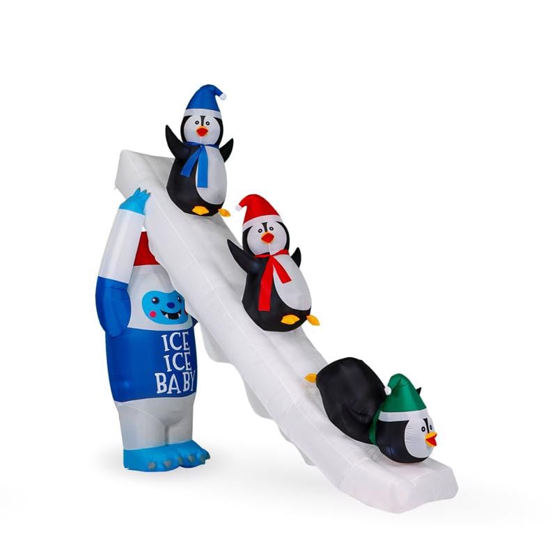 Seasonal Creations CH24123-300 A Holiday Company LED Penguins and Yeti 10 ft. Inflatable