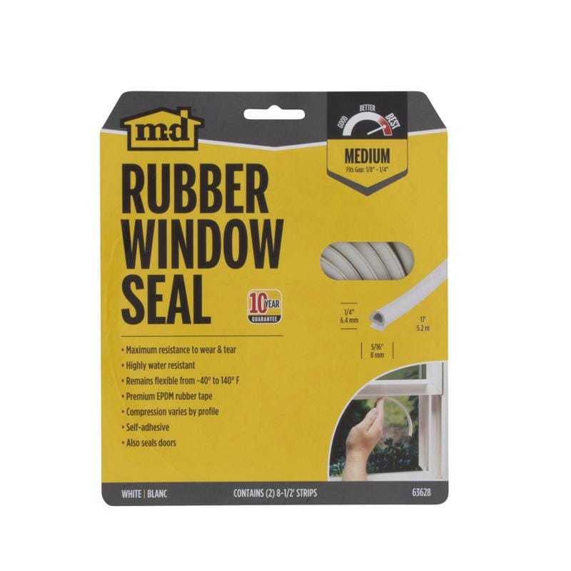 M-D Building Products 63628 White EPDM Rubber Foam Weatherstrip For Doors and Windows 17 ft. L X 0.25 in.