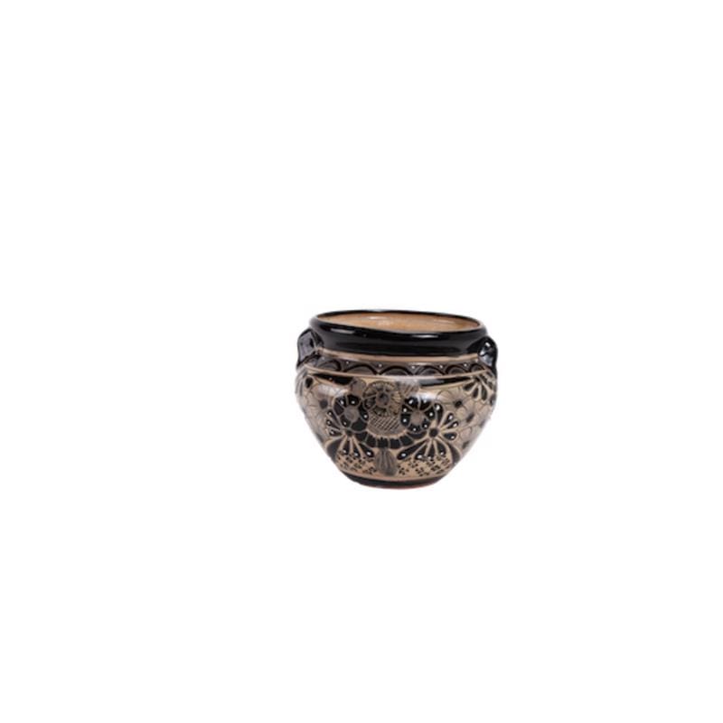 Avera Products APG023100012111 Michoacana 10 in. H X 12 in. W Ceramic Talavera Planter Black/White
