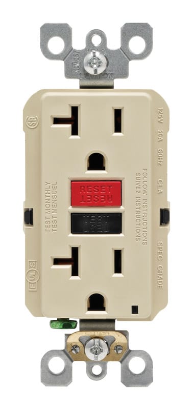Leviton GFNT2-0RI SmartlockPro 20 amps 125 V Duplex Ivory GFCI Outlet 5-20R 1 pk