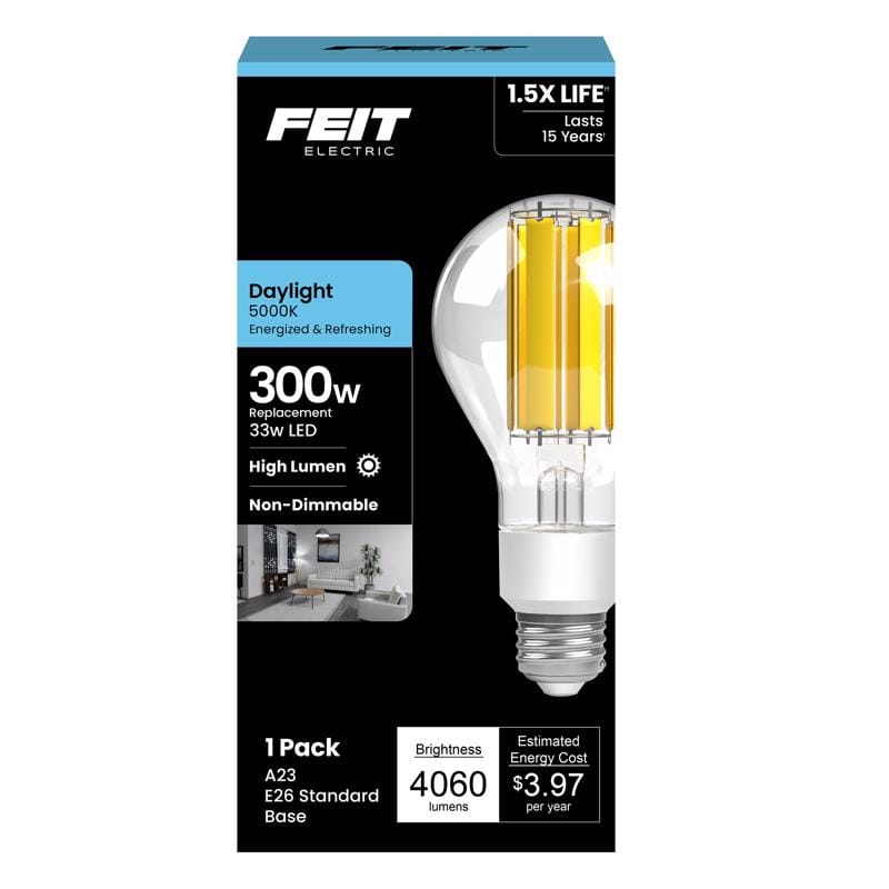 Feit OM300CL/850/FIL A23 E26 (Medium) Filament LED Bulb Daylight 300 Watt Equivalence 1 pk