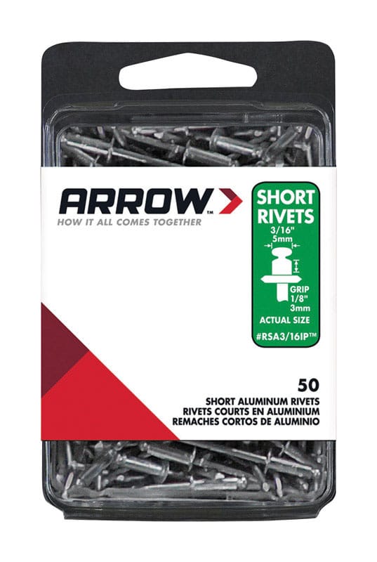 Arrow RSA3/16IP 3/16 in. D X 1/8 in. Aluminum Short Rivets Silver 50 pk