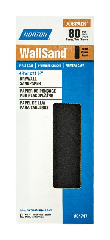 Norton 07660704747 WallSand 11-1/4 in. L X 4-3/16 in. W 80 Grit Silicon Carbide Drywall Sandpaper 25 pk
