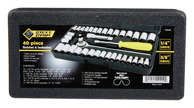 Steel Grip PSO40 1/4 and 3/8 in. drive Metric and SAE Socket and Ratchet Set 40 pc