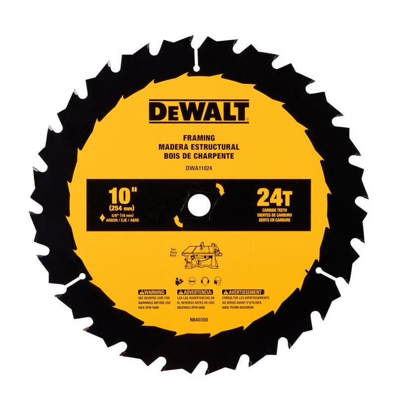Dewalt DWA11024 10 in. D X 5/8 in. Carbide Tipped Framing Saw Blade 24 teeth 1 pc