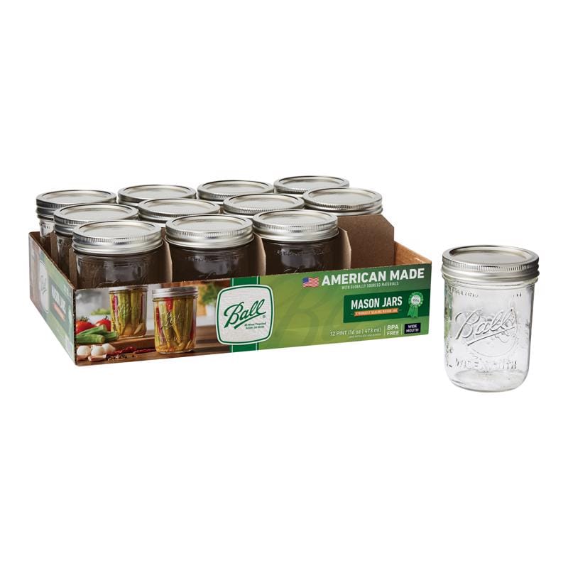 Ball 66000ZFP Wide Mouth Mason Jar 16 oz 12 pk
