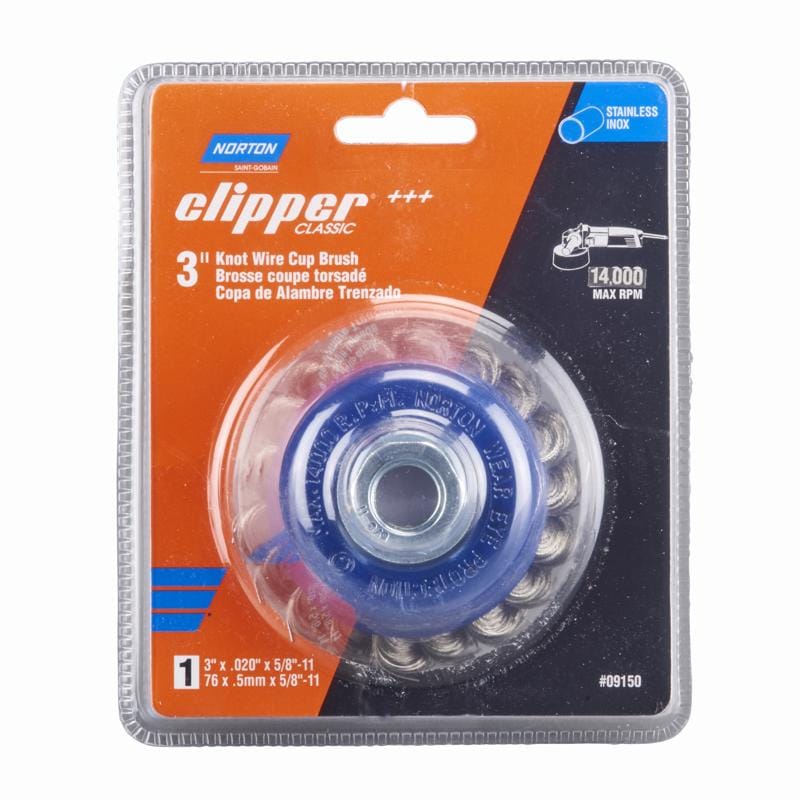 Norton 70184609150 Clipper 3 in. Knot Wire Cup Brush Stainless Steel 14000 rpm 1 pc